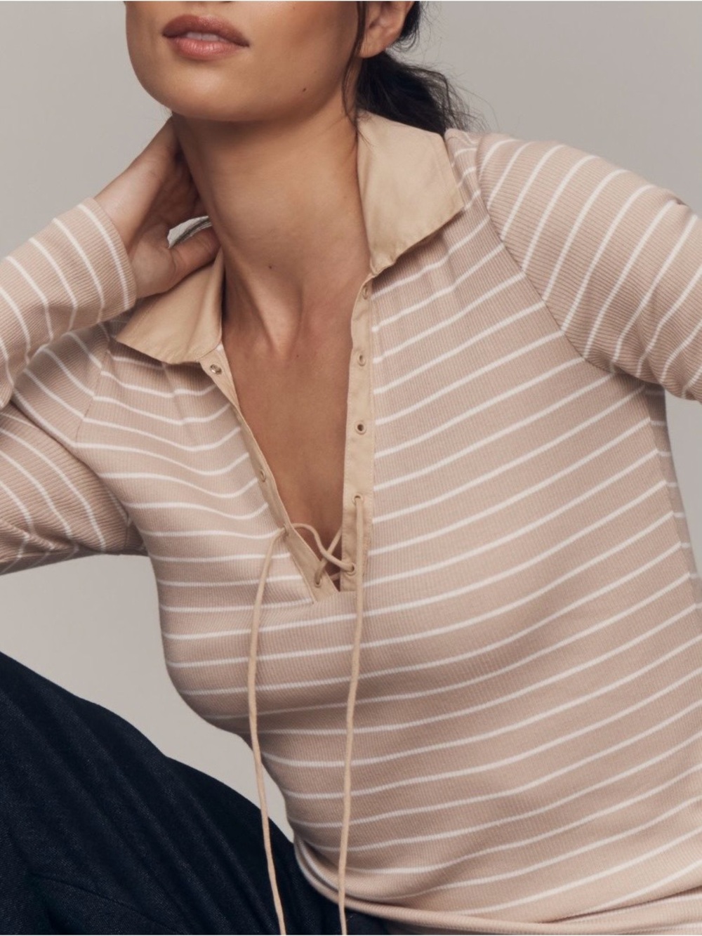 Maeve Tie Front Long Sleeve Top
